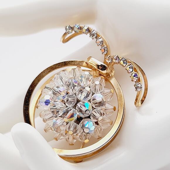 Vintage Aurora Borealis Crystal Fruit Brooch – Rhinestone Beaded Mid Century - Picture 2 of 10